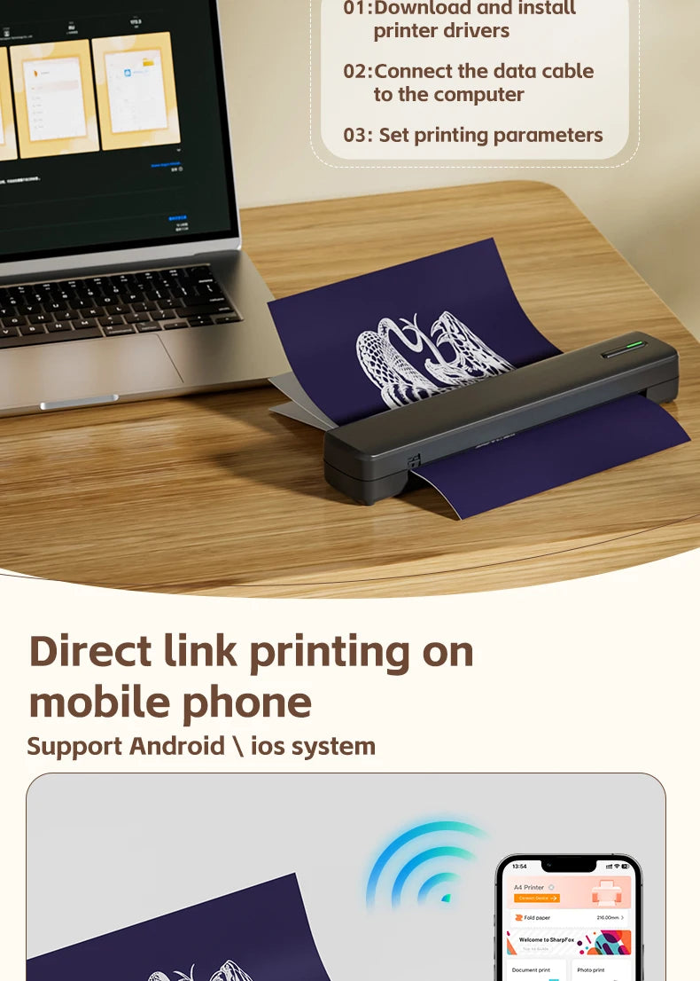 Mini A4 Tattoo Printer Portable Wireless Stencil Printer Tattoo Transfer Thermal Copier Comes