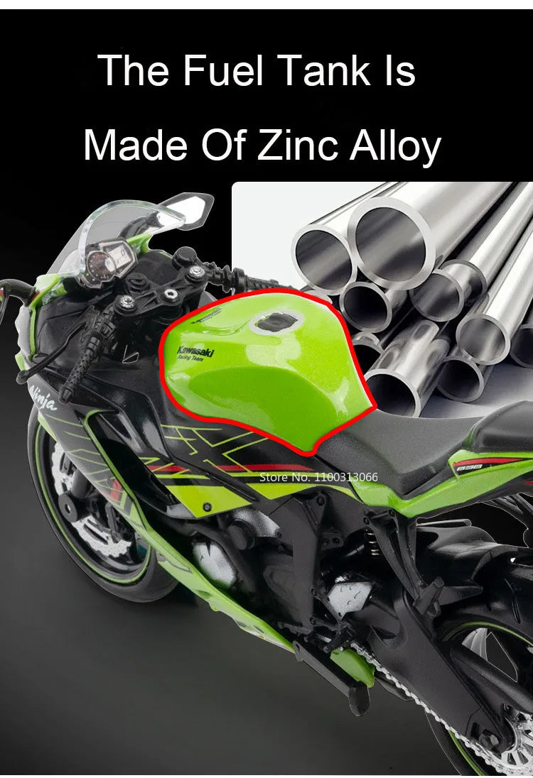 1:12 Kawasaki NIJIA ZX-6R Motorcycle Alloy Model Cars Toys Rubber Tires Wheel Shock Absorpoon Vehicle for Children Festival Gift