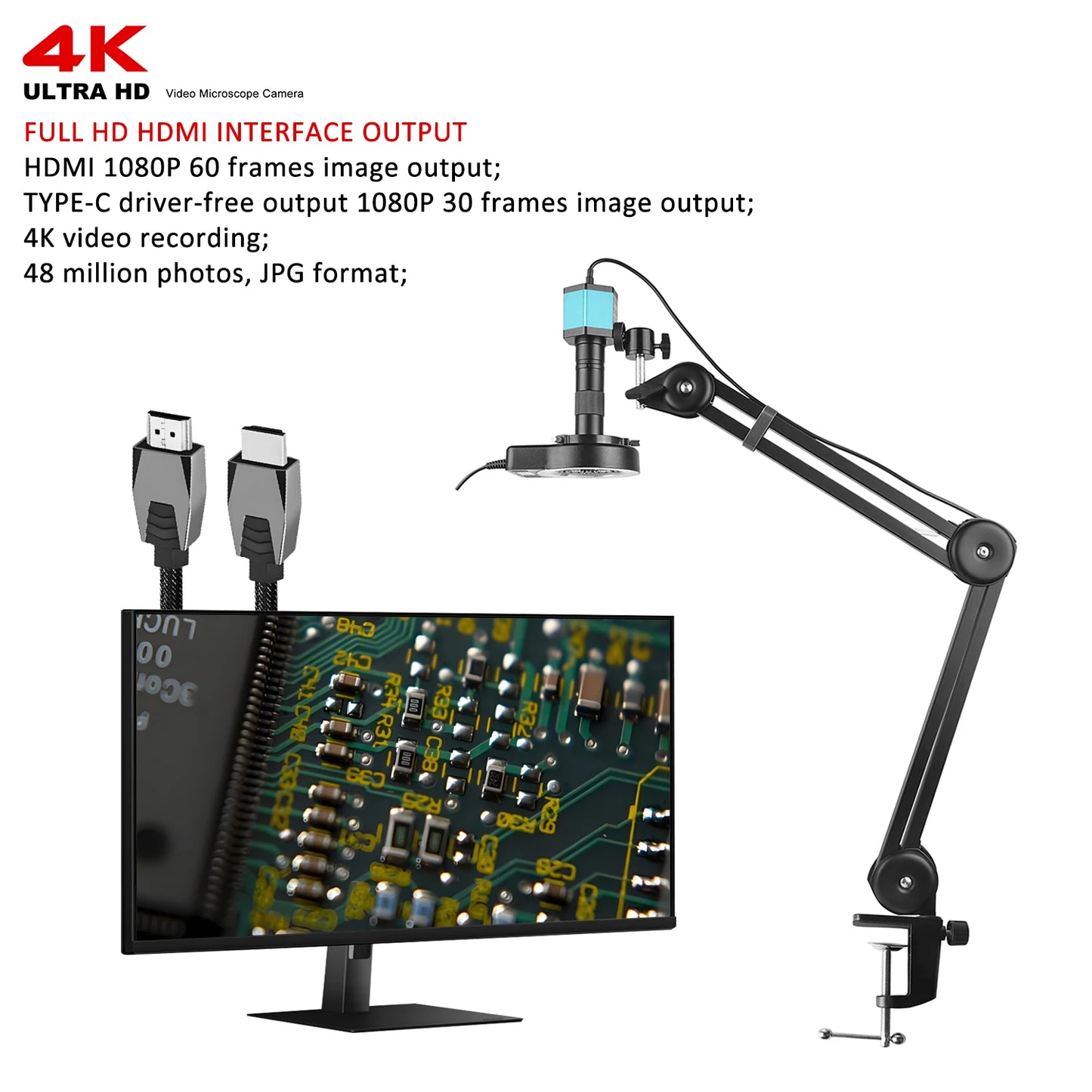 IMX415 4K 300x Digital Microscope For Soldering Recording 48MP Industrial Electronics Microscope phone Repair Jewelry Repair