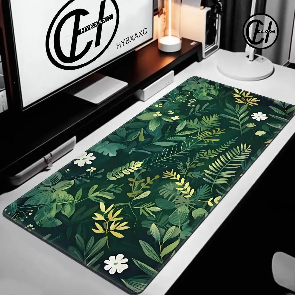 Forest Gaming Mouse Pad Vintage Floral Green Leaves Aesthetic Large Gaming Mousepad Gamer Desk Mat Nature Inspired Desk Mat