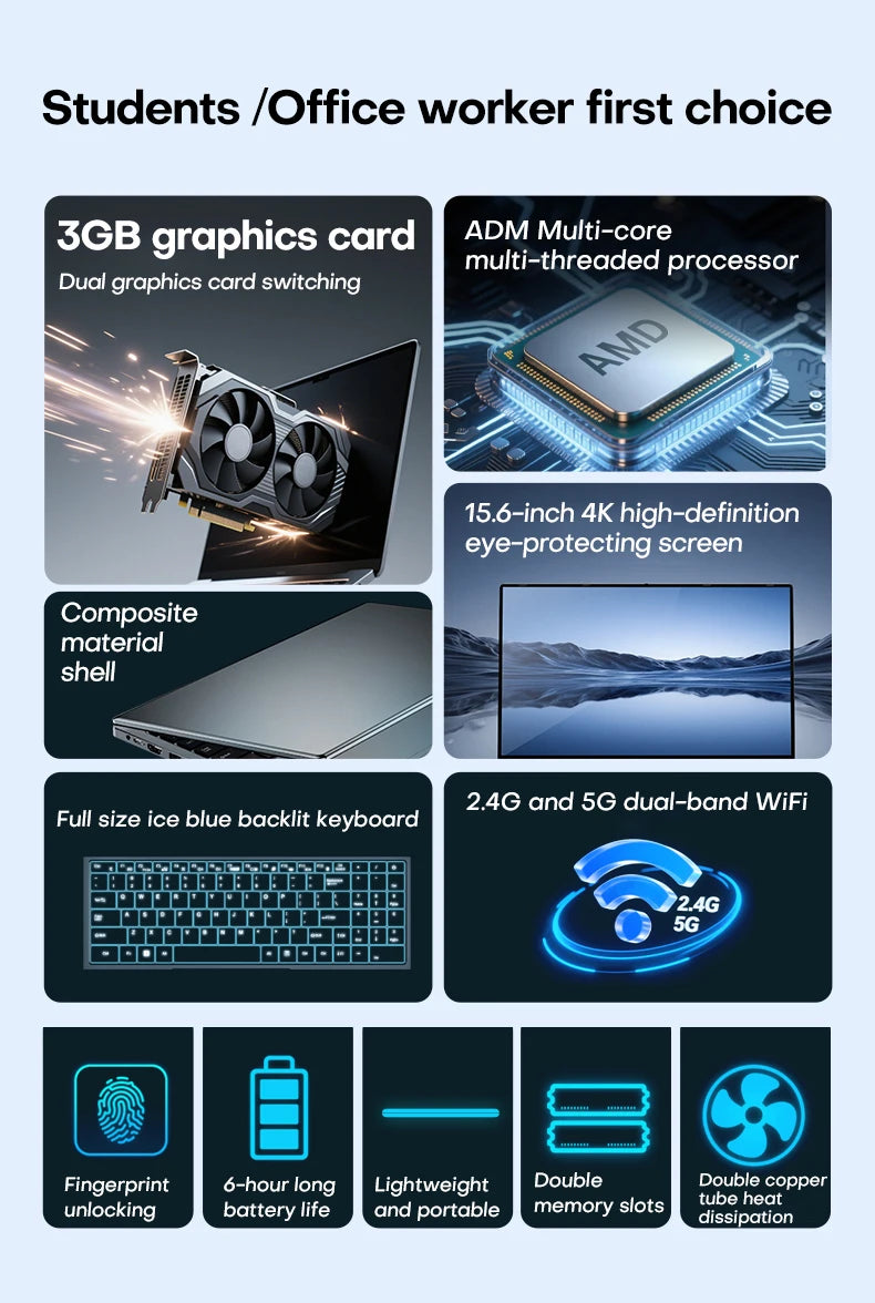 Xiaman 15.6" Gaming Laptop Computer AMD A4-7210 MX350 Discrete Graphics Notebook PC Gamer Windows 11 Fingerprint Unlock Laptops