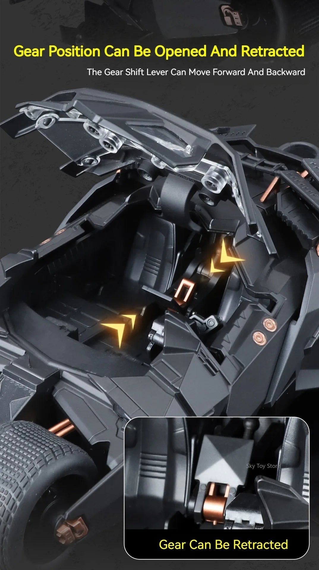 Alloy 1:24 Batmobile Diecast Model Toys Car Collectible Sound Light Doors Opened Rear Wheel Suspension Armored Cars for Kid Gift