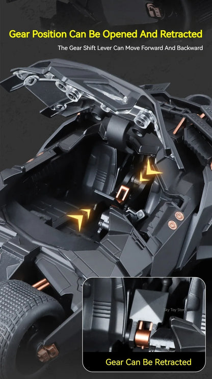 Alloy 1:24 Batmobile Diecast Model Toys Car Collectible Sound Light Doors Opened Rear Wheel Suspension Armored Cars for Kid Gift