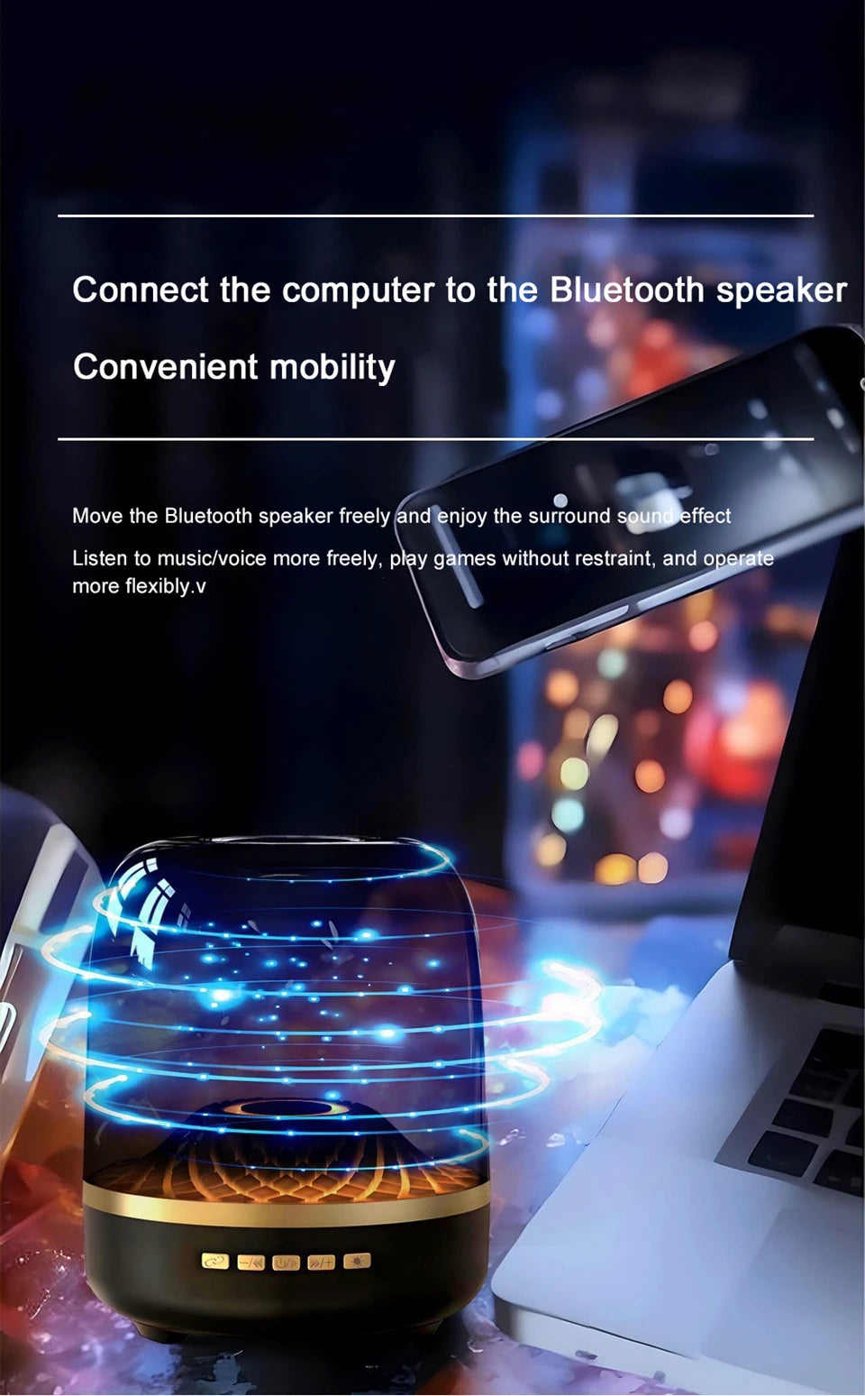 5th Glass Bluetooth Speaker Subwoofer Colorful Home High Volume Wireless Smart Computer Speaker ﻿Electronics Desk Accessories