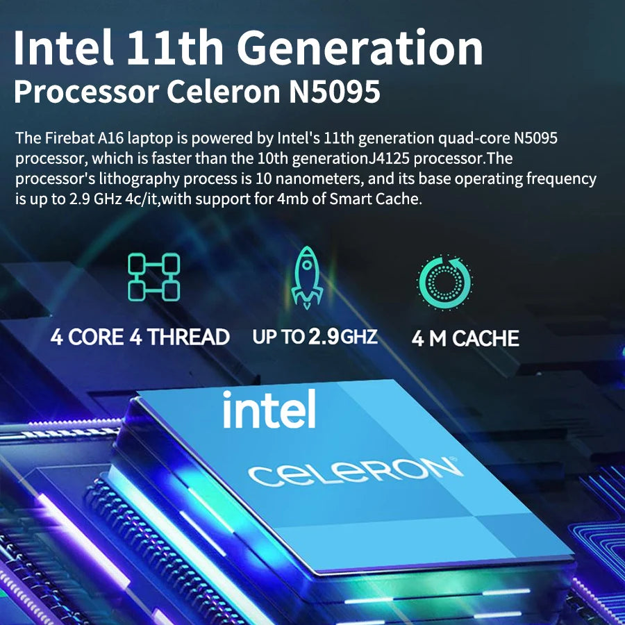 Firebat A16 AT15 Laptop 16 Inch N5095 N100 N150 CPU 16GB RAM SSD 512GB 1TB BT4.2 WiFi5 Lightweight Business Computer Notebook