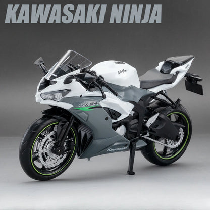 1:12 Kawasaki NIJIA ZX-6R Motorcycle Alloy Model Cars Toys Rubber Tires Wheel Shock Absorpoon Vehicle for Children Festival Gift