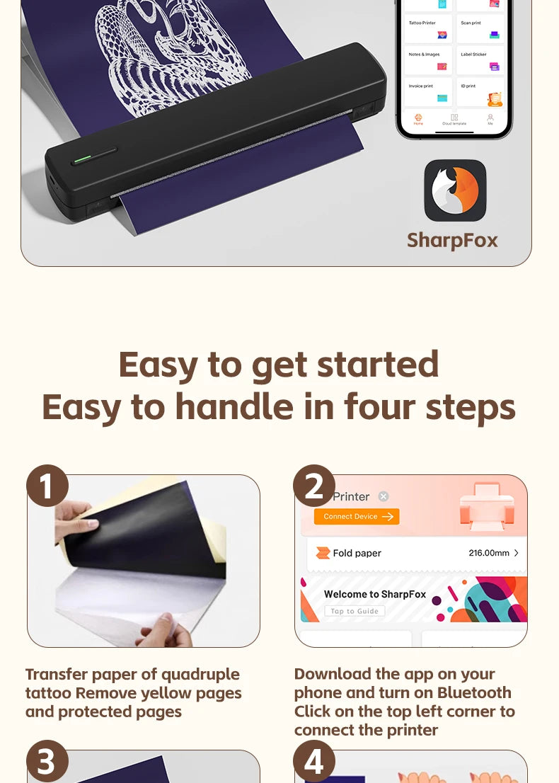 Mini A4 Tattoo Printer Portable Wireless Stencil Printer Tattoo Transfer Thermal Copier Comes