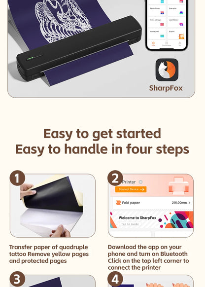 Mini A4 Tattoo Printer Portable Wireless Stencil Printer Tattoo Transfer Thermal Copier Comes