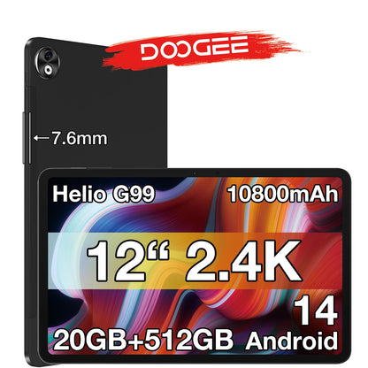 DOOGEE T40 Pro Tablet 12 ''IPS 2.4K 20GB(8 + 12) 512GB Android 14 Helio G99 6nm 10800mAh 18W Charge Quad Speaker 7.6mm ultra-thin