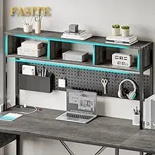 L Shaped Gaming Desk, Reversible Computer Desk with Power Outlet and Pegboard, Gaming Desk with Led Lights, Keyboard Tray