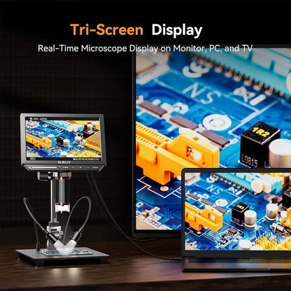 Elikliv EM4K 4K HDMI Digital Microscope for Electronics 8" 2000X Soldering Microscope for PCB Inspection Repair with 10" Stand