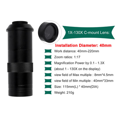 YIZHAN 130X Lens C-mount Digital Microscope for Electronics 4K 1080P HD Industrial Cameras 60MP 48MP HDMI USB VGA Repair Tools