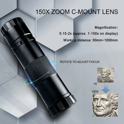 4K 48MP Electronics Digital Microscope Full HD 1080P HDMI USB Video Camera 150X Zoom Lens For Welding PCB Soldering Repair Phone