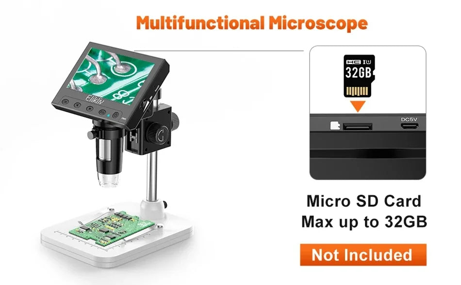 Elikliv DM4S 4.3 Inch LCD Digital Microscope 1000X LED 1080P Video Camera Microscope For Electronics Soldering Phone Repair Coin
