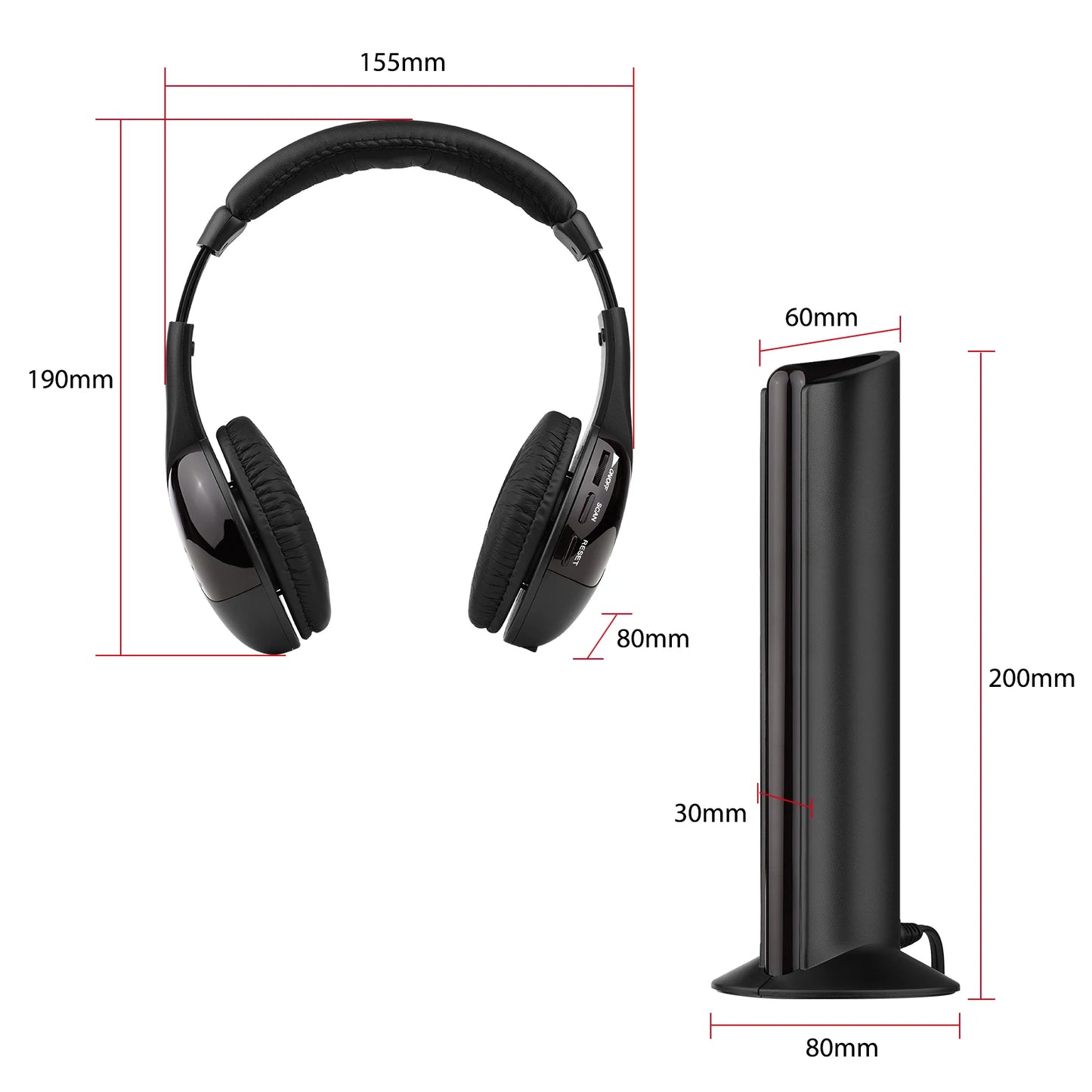 Wireless Headphone Emitter & Receiver Set FM Radio Computer TV Monitor Cordless Headphone Wired Headset with Microphone for TV L