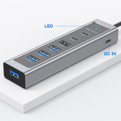 RSHTECH USB C Hub 7-Port USB 3.2 Gen2 Splitter with 5 USB-A & 2 USB-C Data Ports Aluminum USB Extension Data Hubs for PC Laptop