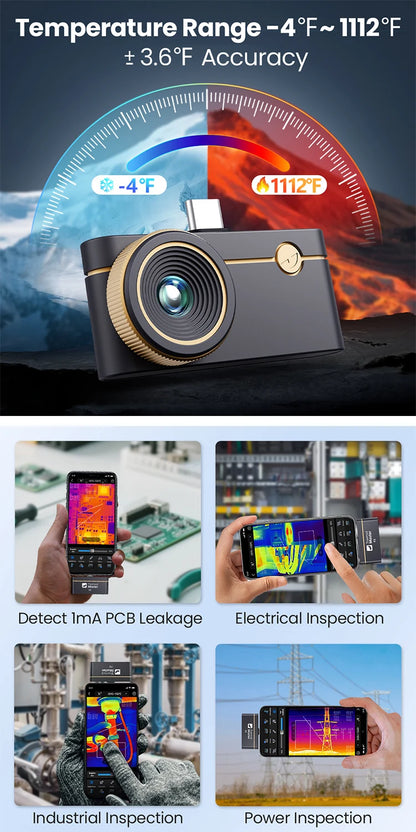 (Android&iPhone) P3 Type-C Thermal Camera for Electronics Repair 512×384 Adjustable Macro Lens 600℃ Usb Thermal Imaging Camera