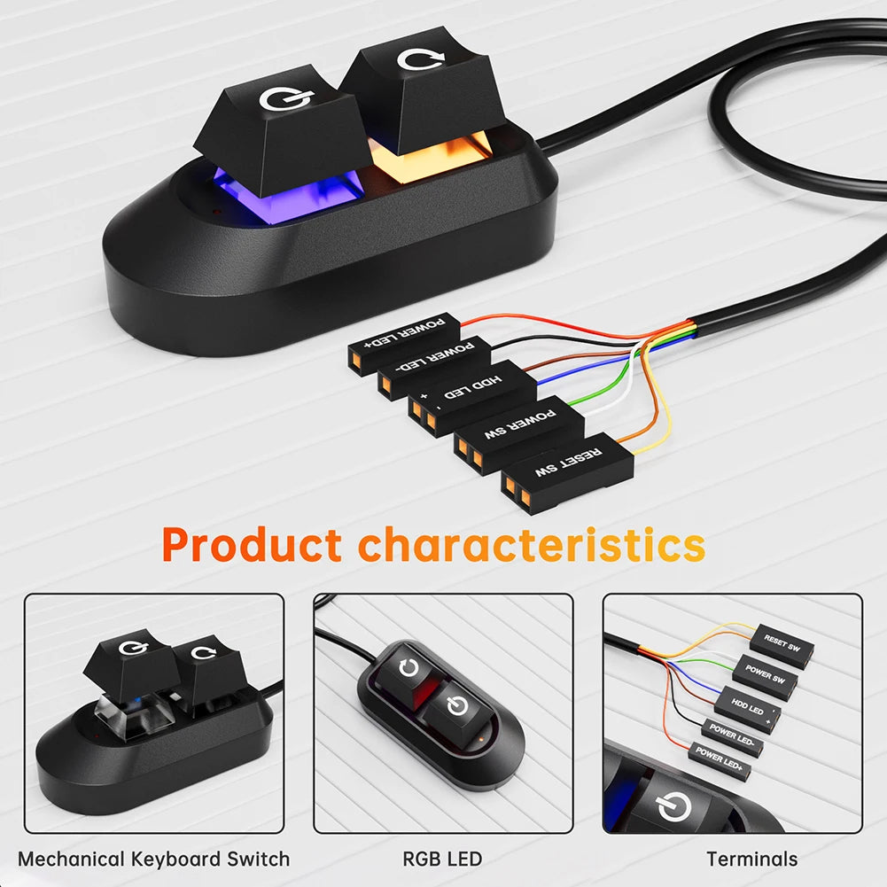 Logo PC Extension Switch 200cm Computer Desktop On/Off Switch Motherboard External Start Extension Cable Key With RGB LED Lights