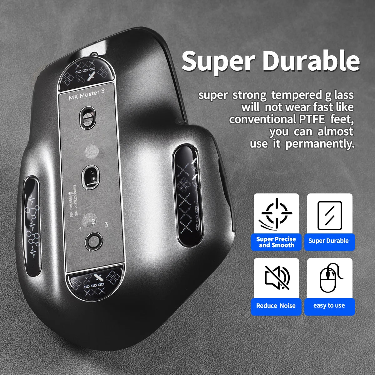 Glass Mouse Skates for Logitech MX Master 3/3s Mouse Feet Pads Smooth Durable Slim 2.5D Curved Edge Mouse Accessories