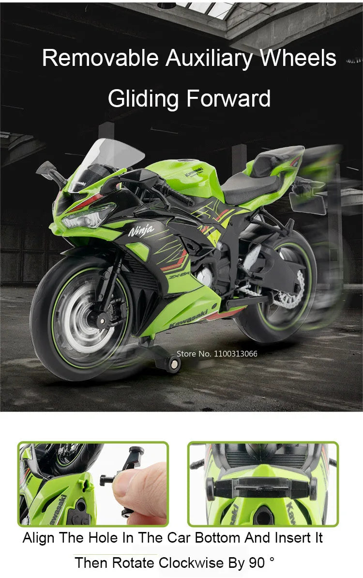 1:12 Kawasaki NIJIA ZX-6R Motorcycle Alloy Model Cars Toys Rubber Tires Wheel Shock Absorpoon Vehicle for Children Festival Gift