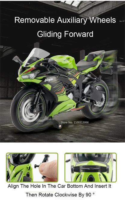 1:12 Kawasaki NIJIA ZX-6R Motorcycle Alloy Model Cars Toys Rubber Tires Wheel Shock Absorpoon Vehicle for Children Festival Gift