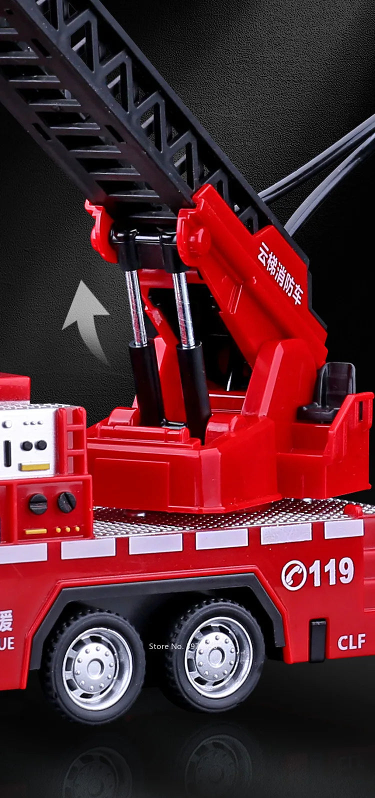 1/32 Fire Engine Car Toy Model with Sound Light Ladder Fire Truck Wheel Pull Back Sprinkler Rescue Vehicle Boys Decoration Gifts