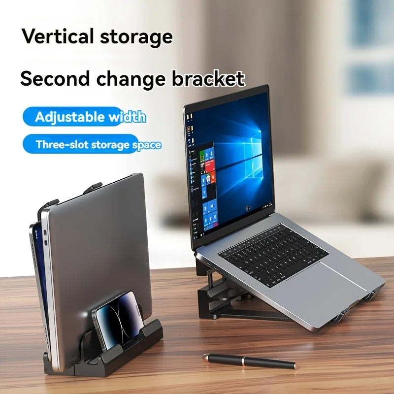 ABS material Adjustable vertical laptop stand with three-slot stand, padded computer stand for 16-inch laptops - rectangular
