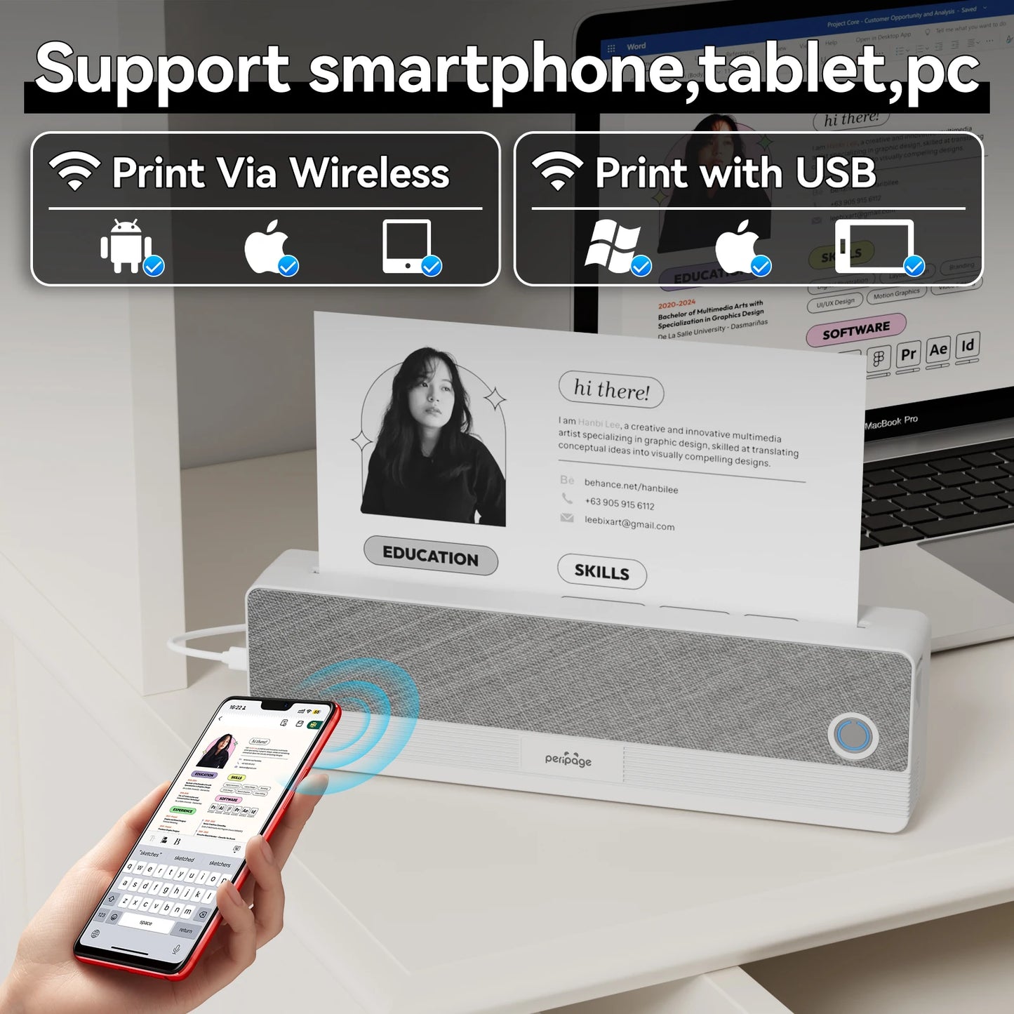 Peripage A40 P81 Inkless Portable A4 Thermal Printer Wireless Bluetooth USB Printing Text PDF Document Photos A4 Machine Maker