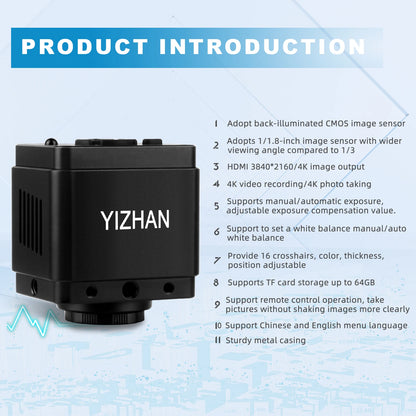 YIZHAN 130X Lens C-mount Digital Microscope for Electronics 4K 1080P HD Industrial Cameras 60MP 48MP HDMI USB VGA Repair Tools