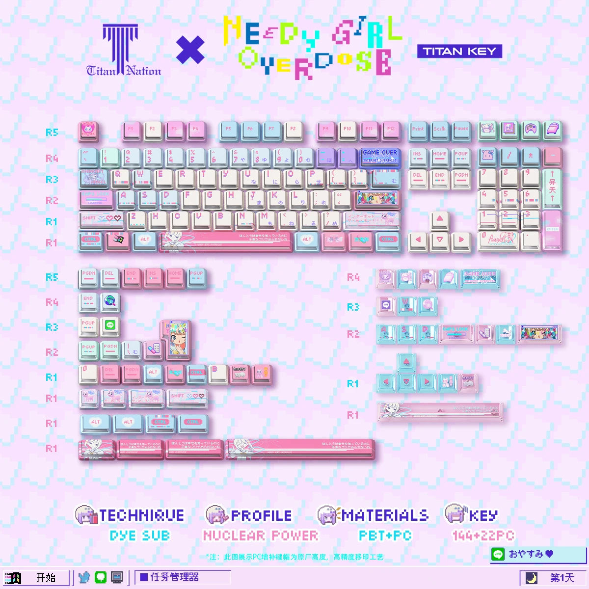 Anime Anchor Girl Theme Keycaps Set Customized PBT Sublimation Cherry Profile Keyboard Caps for Mechanical Keyboard Accessories