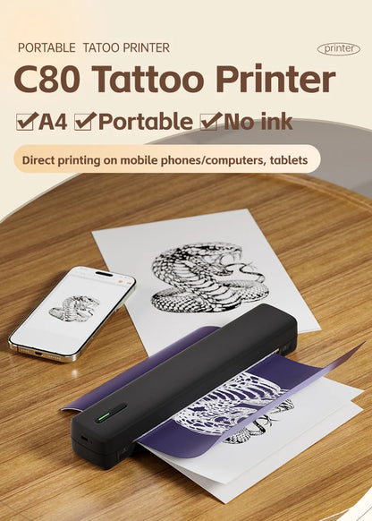 Mini A4 Tattoo Printer Portable Wireless Stencil Printer Tattoo Transfer Thermal Copier Comes