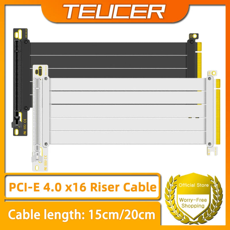 TEUCER PCI-E 4.0 X16 Riser Cable Video Card EMI Shielded High-Speed Flexible Extender PCI Express Gen 4 GPU Extension Cord