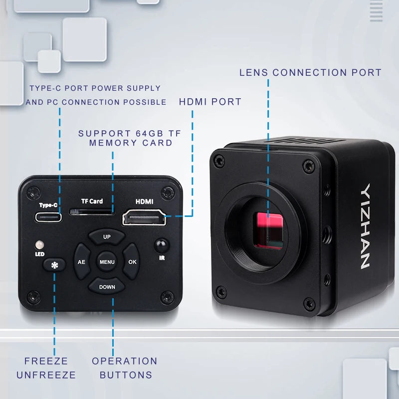 YIZHAN 130X Lens C-mount Digital Microscope for Electronics 4K 1080P HD Industrial Cameras 60MP 48MP HDMI USB VGA Repair Tools