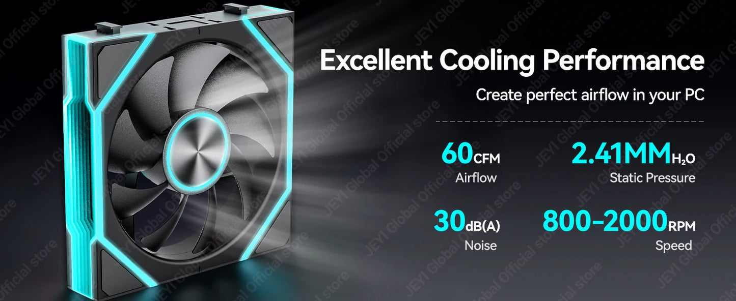 JEYI ARGB Infinity Mirror PC Fans Hydro Bearing Fan 30dB(A) 12CM cooling fan 5V3 pin PWM 800-2000RPM Forward/Reverse Blade Fan