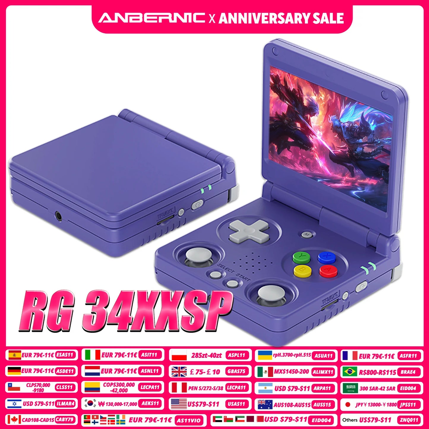 Anbernic RG34XXSP 3.4-Inch IPS Linux 64-bit Game Console H700 quad-core 1GB Retro Game Player HD-Connect To TV RG 34XXSP 3300mAH