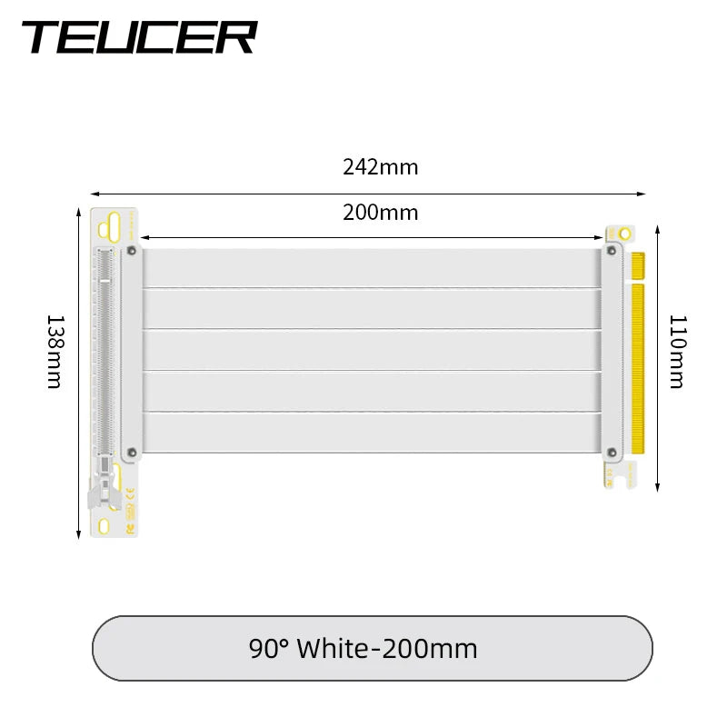 TEUCER PCI-E 4.0 X16 Riser Cable Video Card EMI Shielded High-Speed Flexible Extender PCI Express Gen 4 GPU Extension Cord