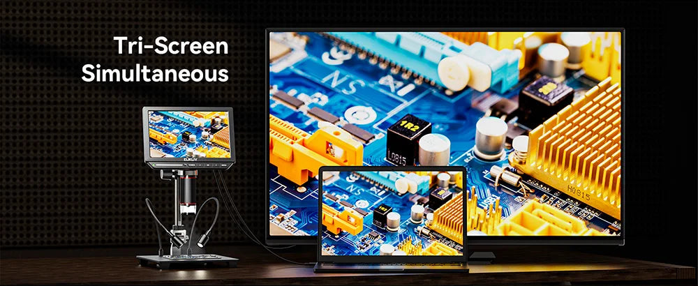 Elikliv EM4K Flex 4K Digital Soldering Microscope 2000X 10.1" HDMI Microscope for Electronics with Boom Arm Stand Ring Light