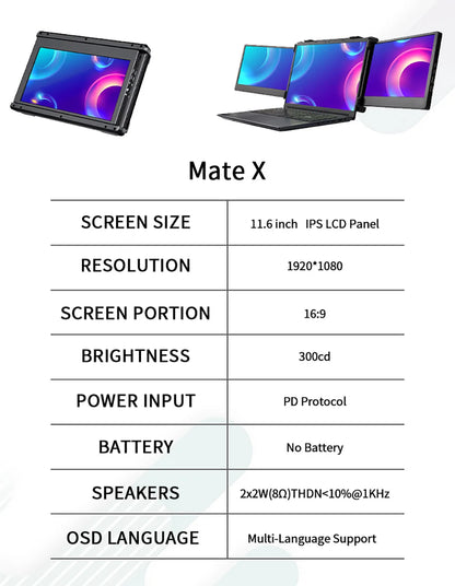 GTMEDIA MATE X Portable Dual Screen Monitor Laptop Screen Extender for 13-17.3" Laptop, 60Hz Refresh Rate, 178° Viewing Angle