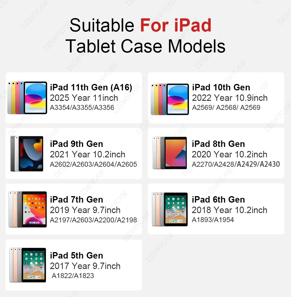 Case For iPad 7/8/9th 10.2 5/6th 9.7,10th 10.9 A16 11, Air 10.9 11 M2 M3,  mini 5 6 7, Pro 11 M4, Silicone Protective Cover