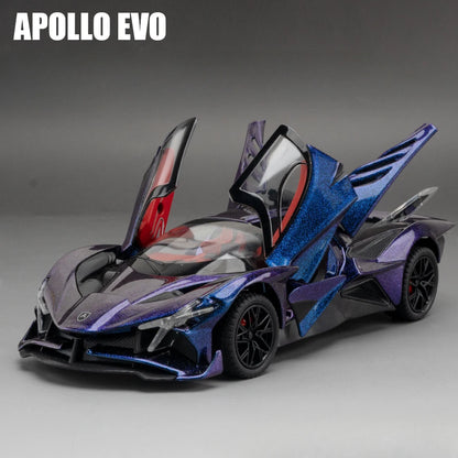 1/24 Scale Apollo EVO Alloy Sports Car Model Metal Diecast Miniature Toy with Pull Back Sound Light Vehicles Boys Birthday Gift