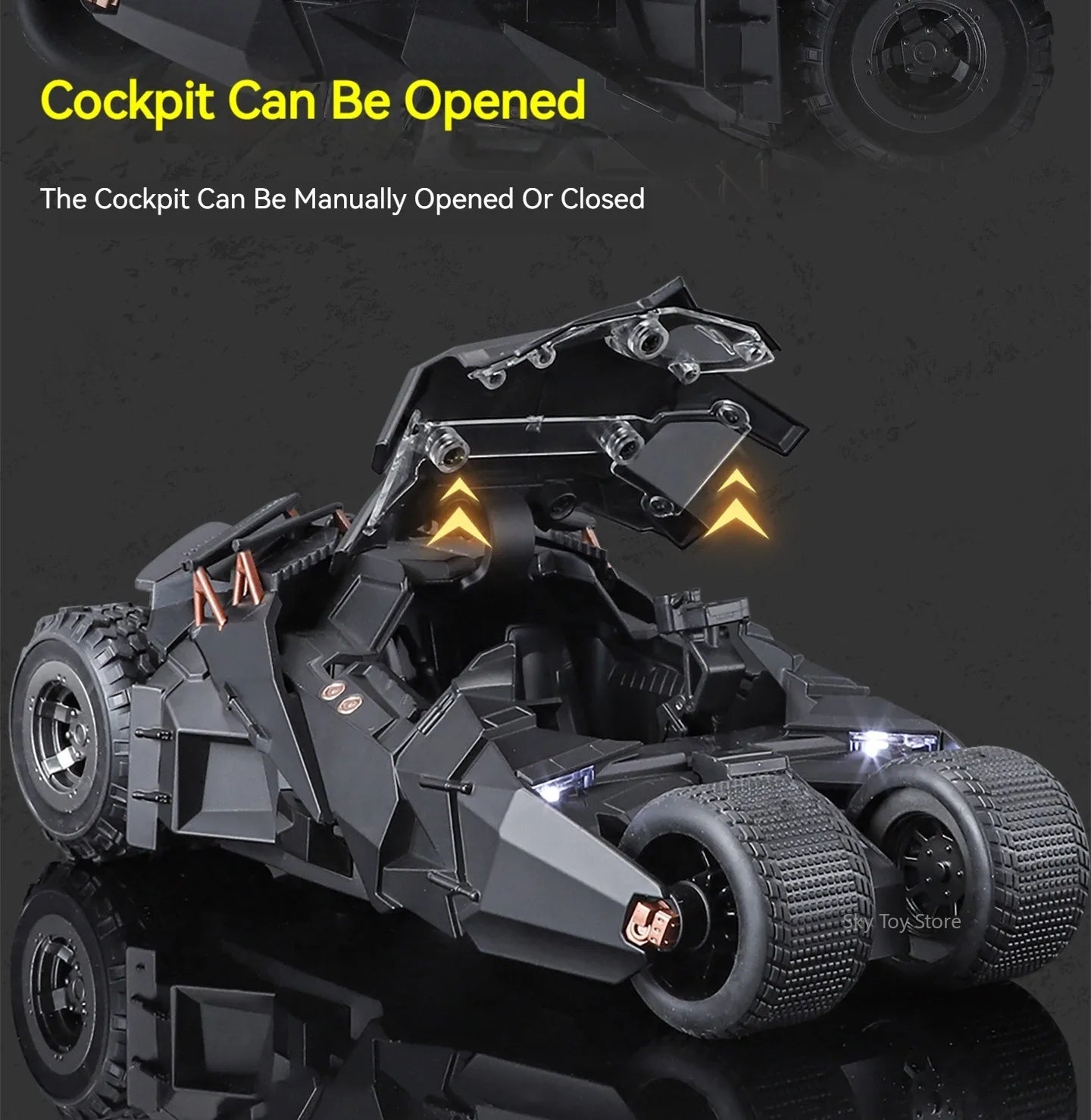 Alloy 1:24 Batmobile Diecast Model Toys Car Collectible Sound Light Doors Opened Rear Wheel Suspension Armored Cars for Kid Gift