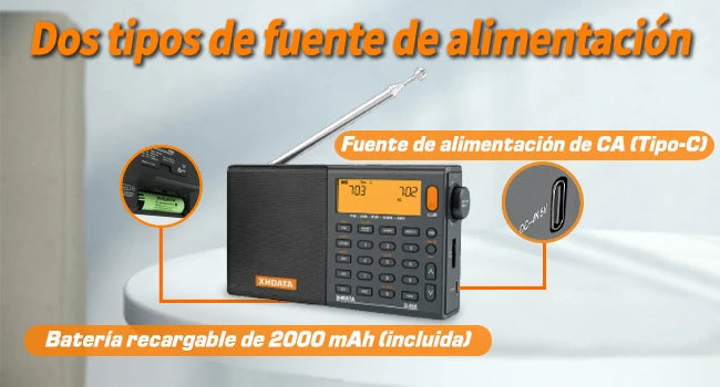 XHDATA D808 Professional AM FM SW MW AIR SSB RDS Radio Long Range Reception Portable Rechargeable Multiband Radio Stereo Sound