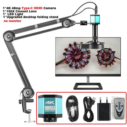 4K 48MP Electronics Digital Microscope Full HD 1080P HDMI USB Video Camera 150X Zoom Lens For Welding PCB Soldering Repair Phone