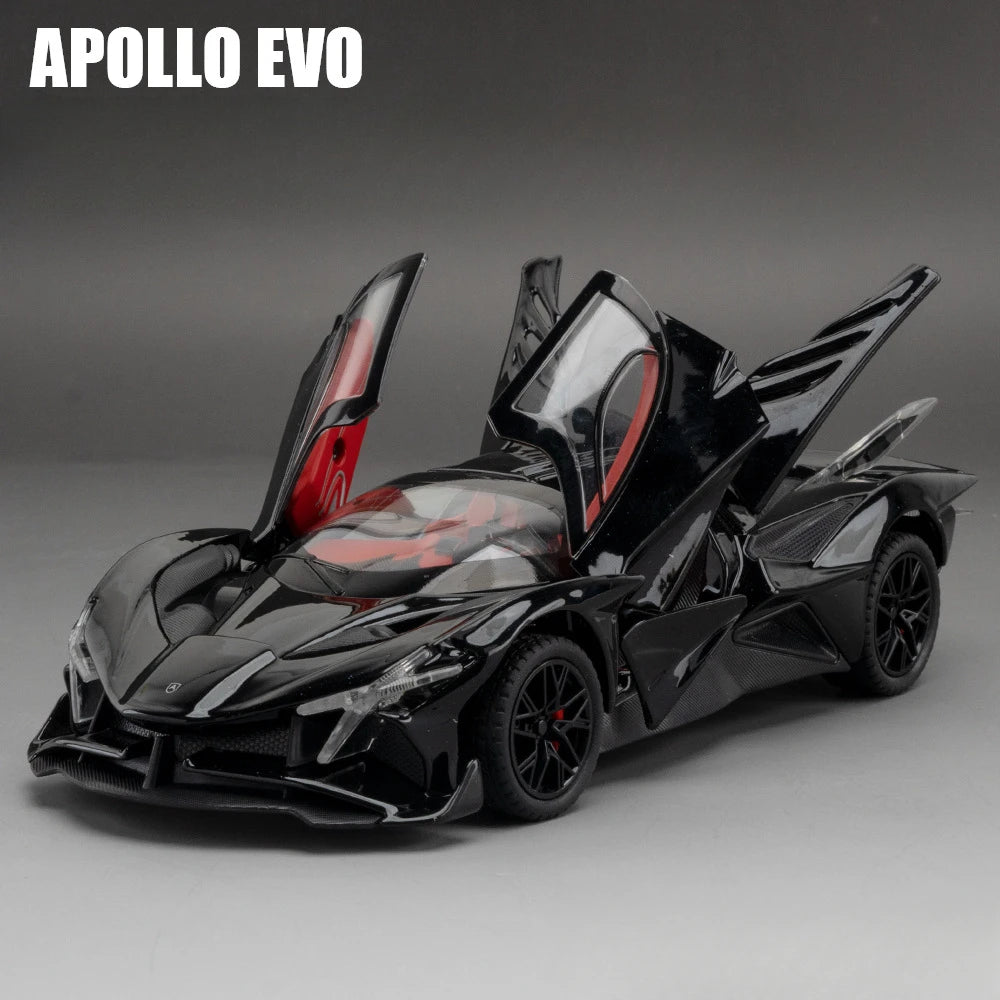 1/24 Scale Apollo EVO Alloy Sports Car Model Metal Diecast Miniature Toy with Pull Back Sound Light Vehicles Boys Birthday Gift
