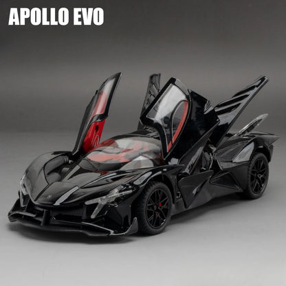 1/24 Scale Apollo EVO Alloy Sports Car Model Metal Diecast Miniature Toy with Pull Back Sound Light Vehicles Boys Birthday Gift