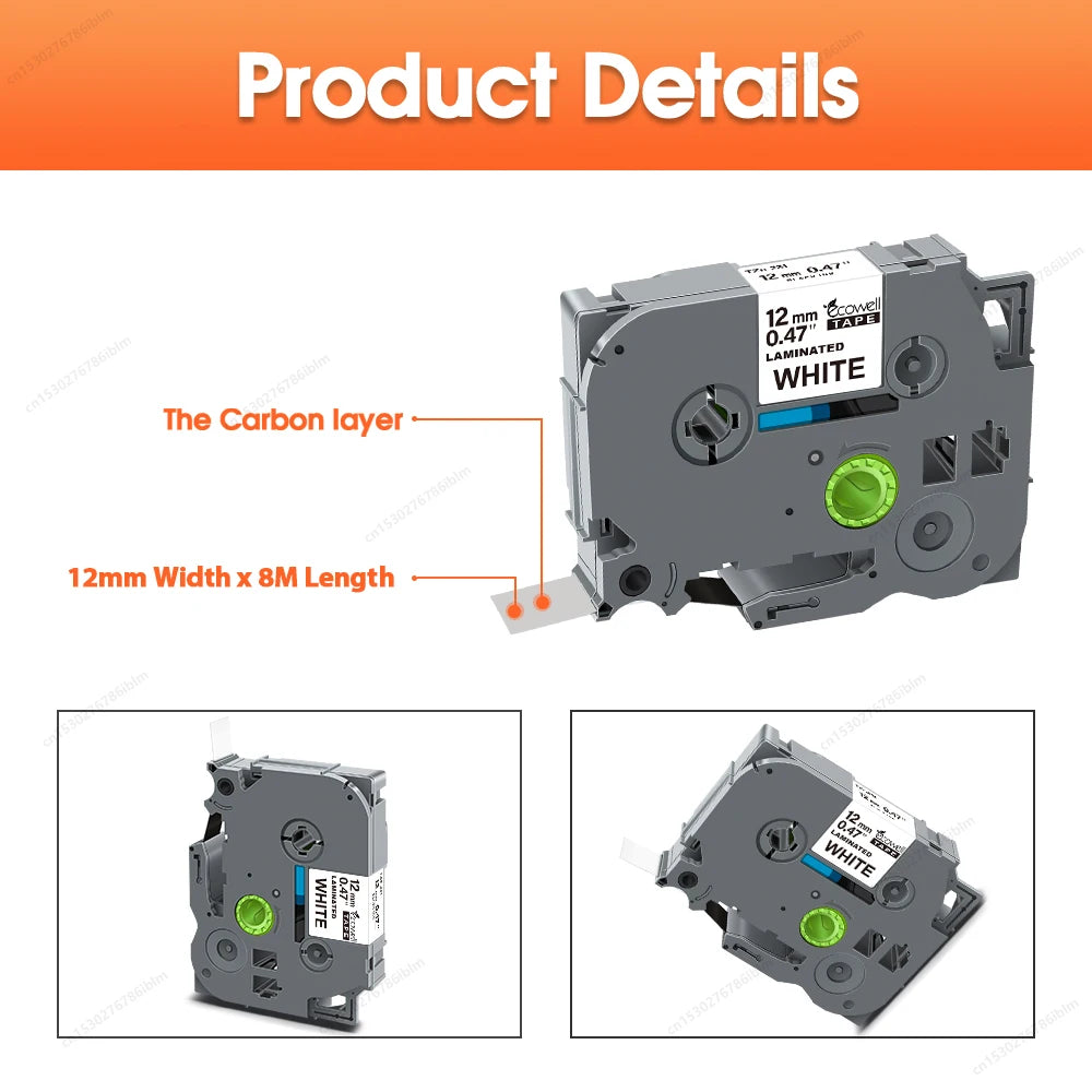 1Pcs TZe231 Compatible with Brother P-Touch TZe-231 Tape 6/9/12mm tze221 tze211 Black on White for Brother PT-H110 Label Printer