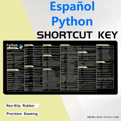 Spanish Python Programing Mouse Pad Desk Mat Office Software Excel Shortcuts Mousepad Personalized Extended by Office Users