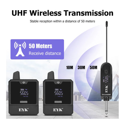 EYK EW102 Dual Channels Wireless Headset Microphone UHF Lavalier Mic Rechargeable for Teaching Speech Interview Live Recording
