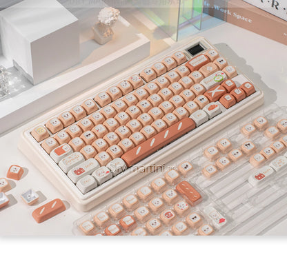 134 Key Toast Theme Keycaps Cute Key Cap PBT Cherry MOA Profile Custom Opaque Keycap Gift for Mechanical Keyboard Accessory