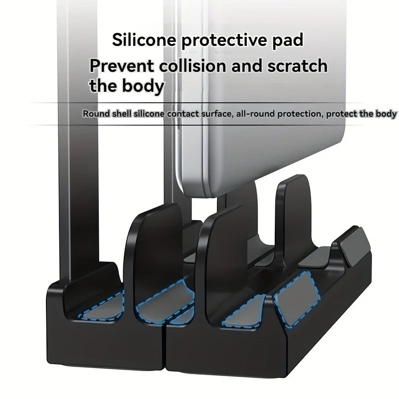 ABS material Adjustable vertical laptop stand with three-slot stand, padded computer stand for 16-inch laptops - rectangular